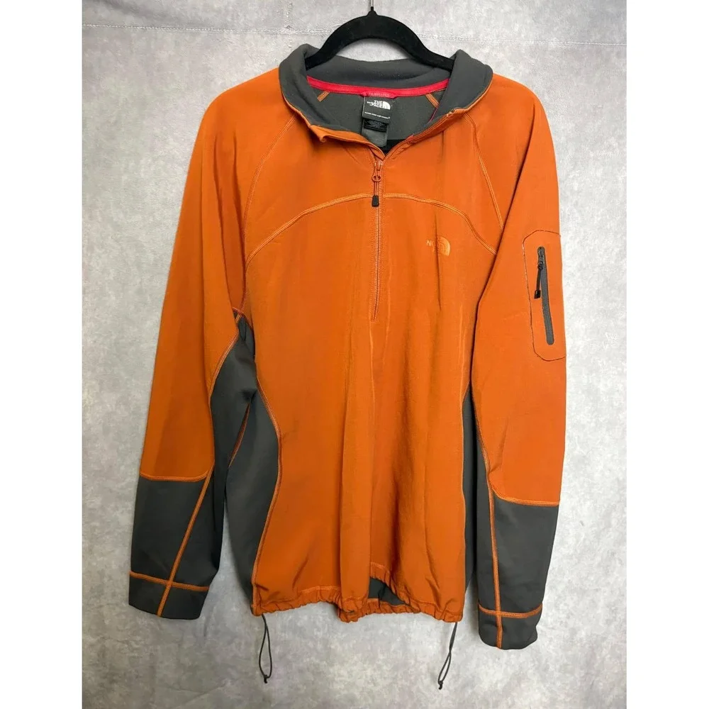 The North Face Mens XL Microfleece 1/4 Zip Orange Grey Bicep Pocket Pullover